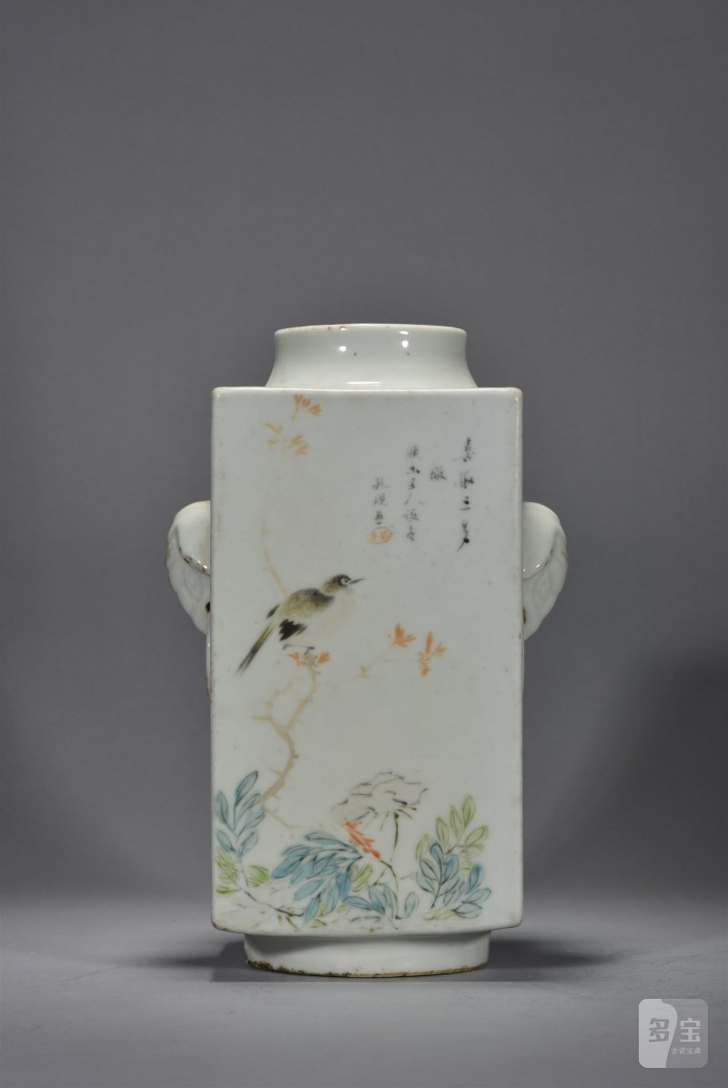 清光绪 胡孔规山水花鸟琮式瓶 - 图8